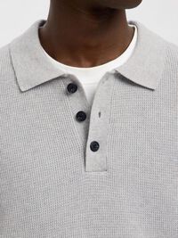 STRUCTURED COTTON POLO SHIRT, Light Grey Melange, highres