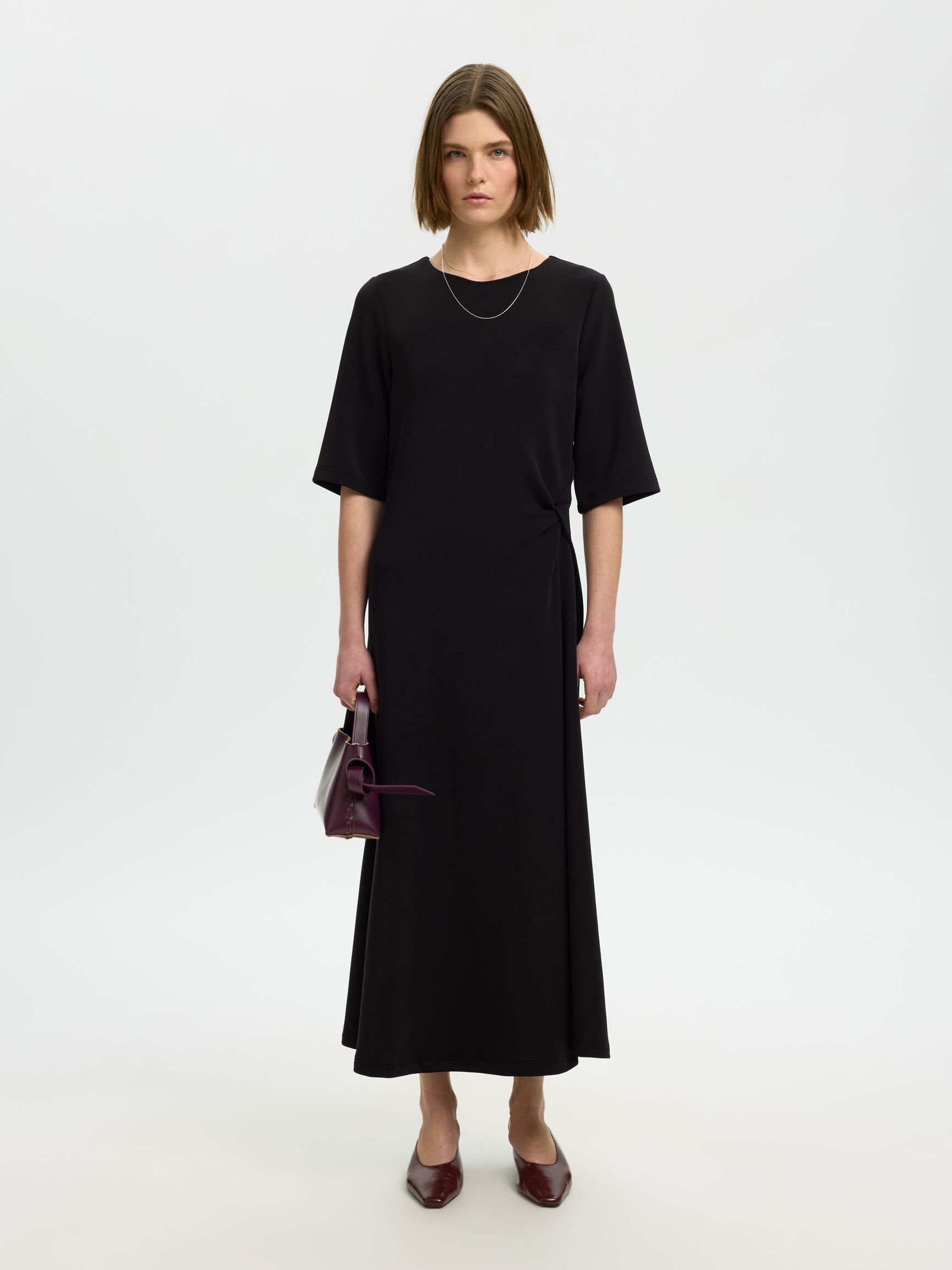 MET KORTE MOUWEN MAXI JURK, Black, highres