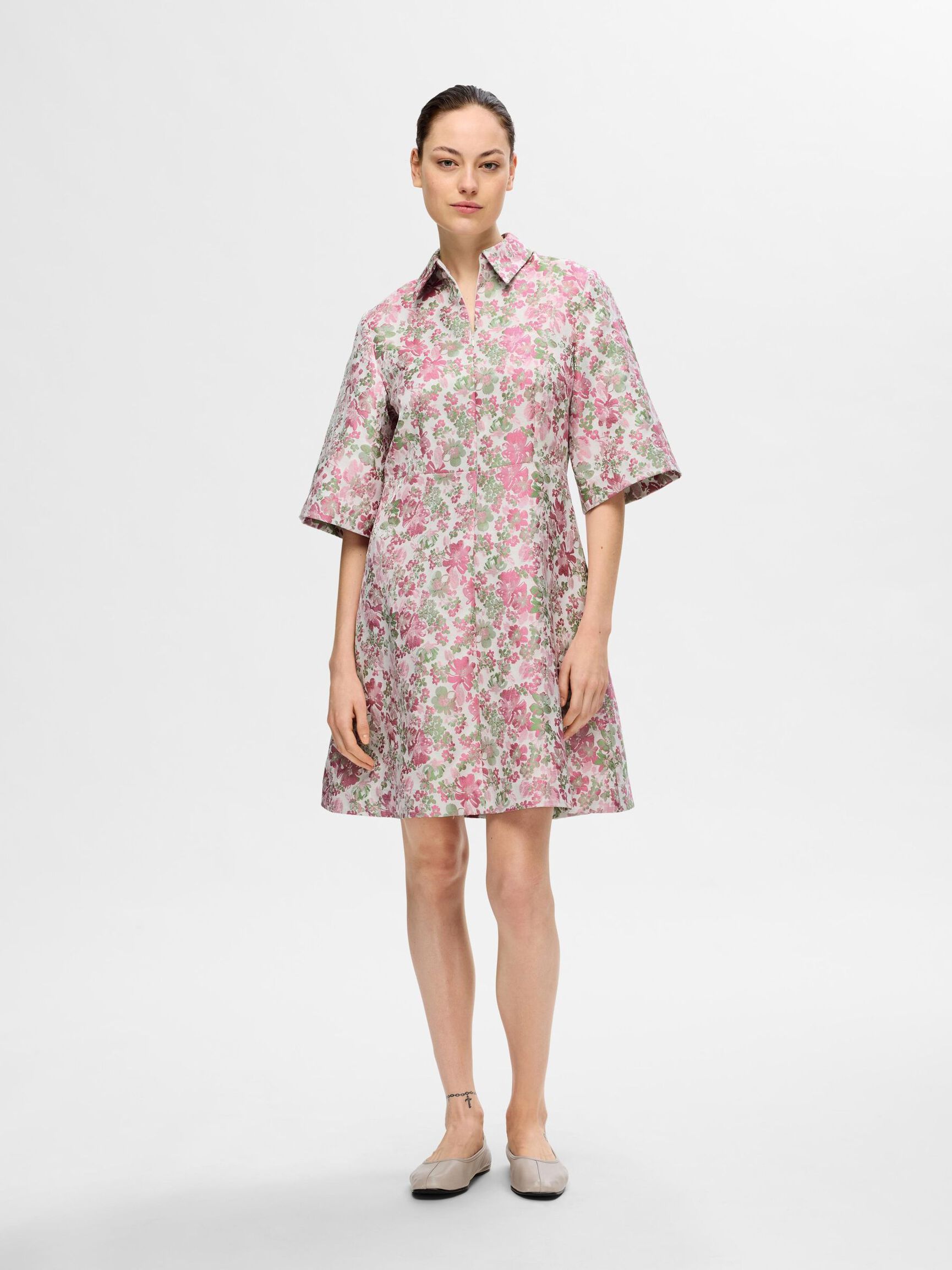 FLORAL JACQUARD MINI DRESS, Snow White, highres