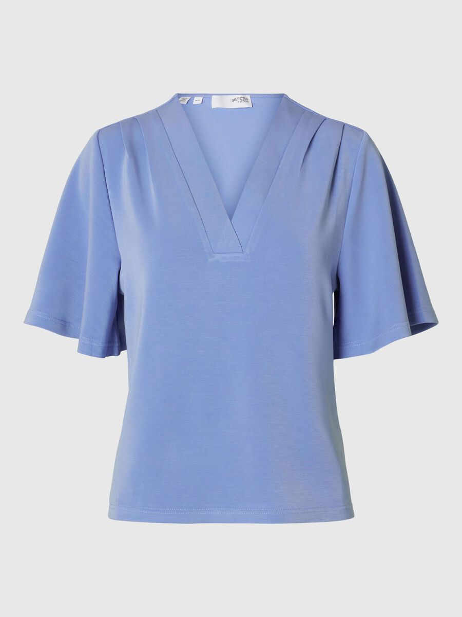 Selected SHORT SLEEVED V-NECK TOP, Cornflower Blue, highres - 16096373_CornflowerBlue_001.jpg