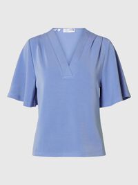PRENDA DE MANGA CORTA TOP DE CUELLO EN PICO, Cornflower Blue, highres