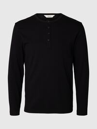 RIBBED BUTTON LONG-SLEEVED T-SHIRT, Black, highres