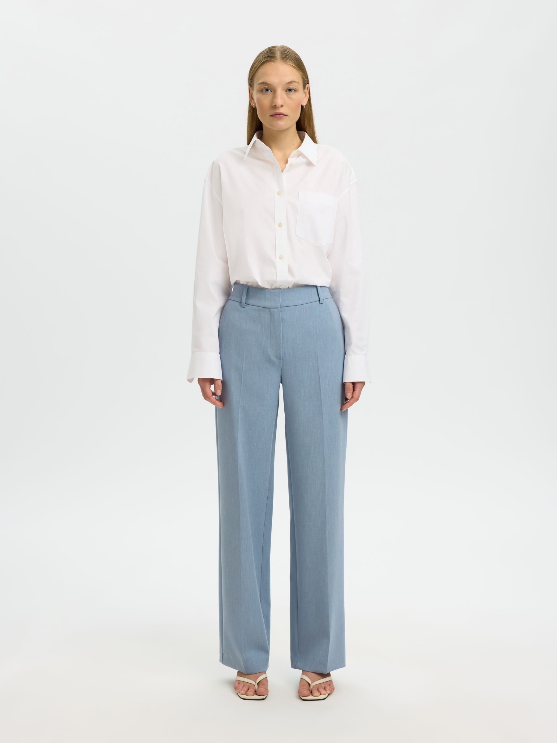 ELEGANTE HOSE MIT WEITEM BEIN, Dusty Blue, highres