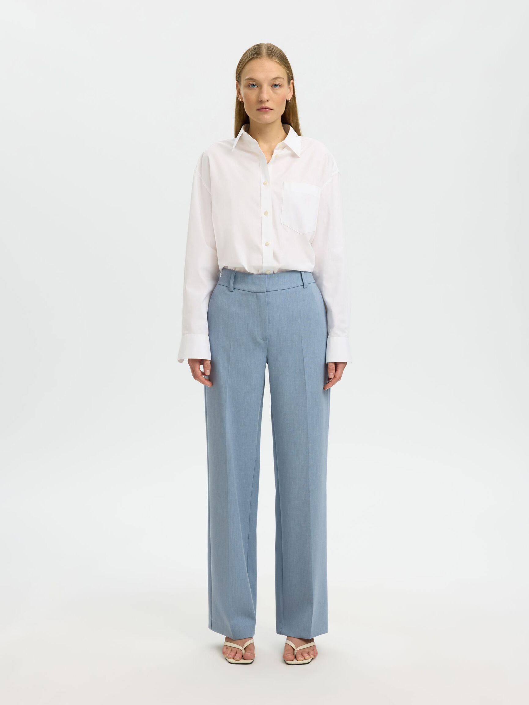 ELEGANTE HOSE MIT WEITEM BEIN, Dusty Blue, highres