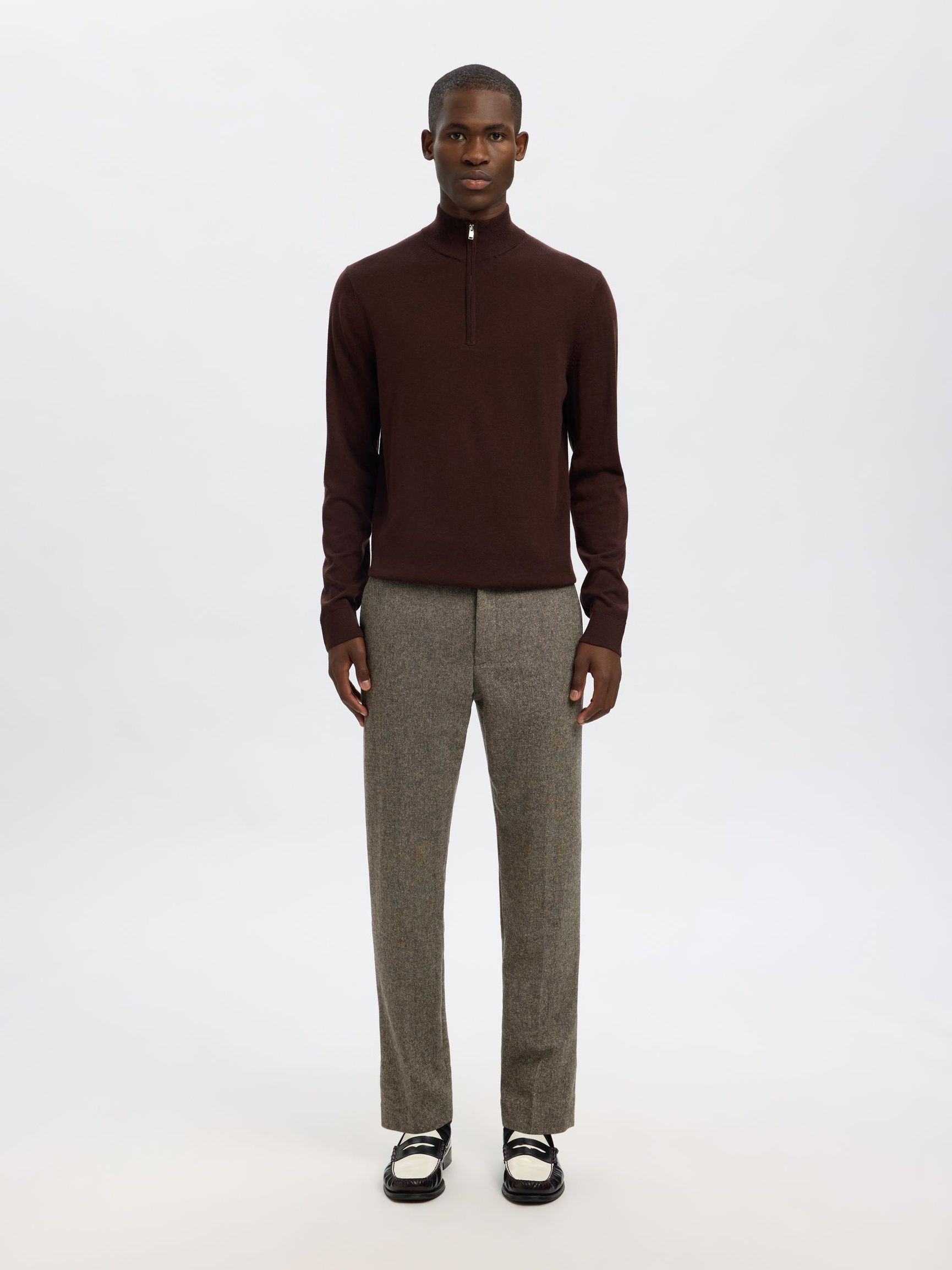 CHECKED WOOL BLEND TROUSERS, Brownie, highres