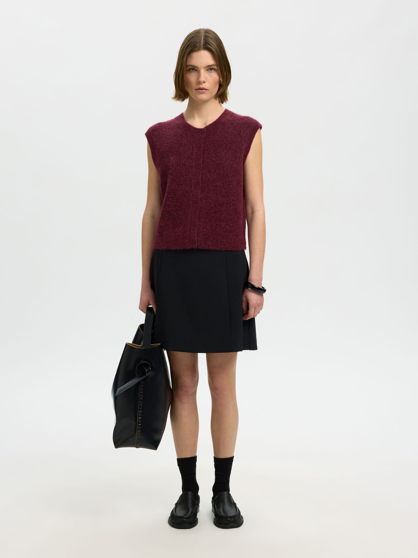 WOOL BLEND  WAISTCOAT, Tawny Port, highres