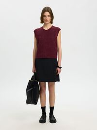 WOOL BLEND  WAISTCOAT, Tawny Port, highres