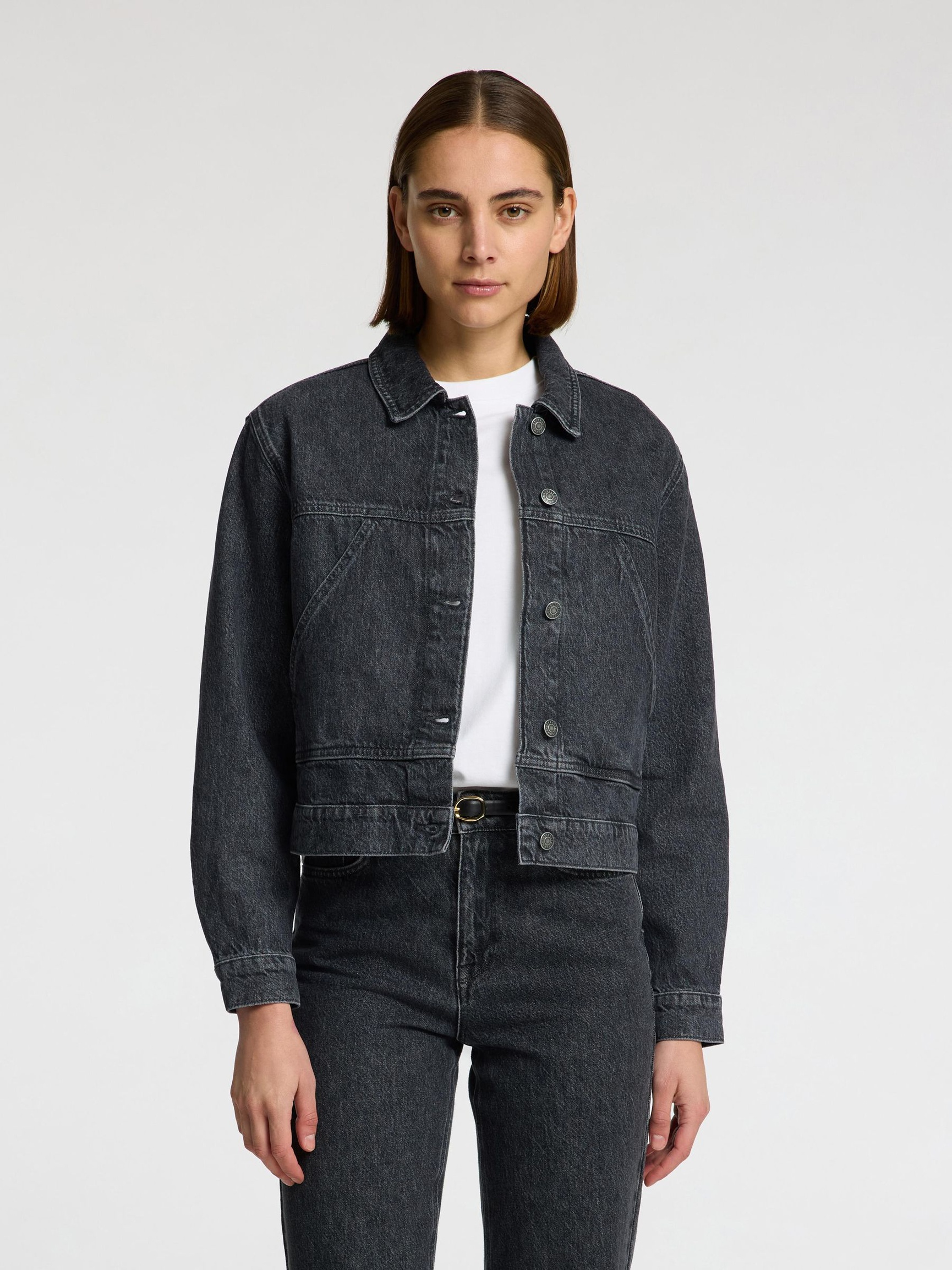FADED BLACK WASH DENIM JACKET, Black, highres