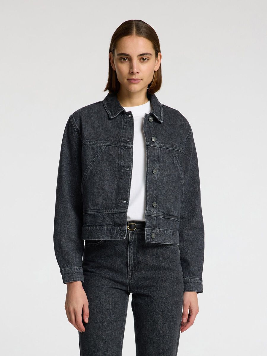 Selected FADED BLACK WASH DENIM JACKET, Black, highres - 16098408_Black_003.jpg