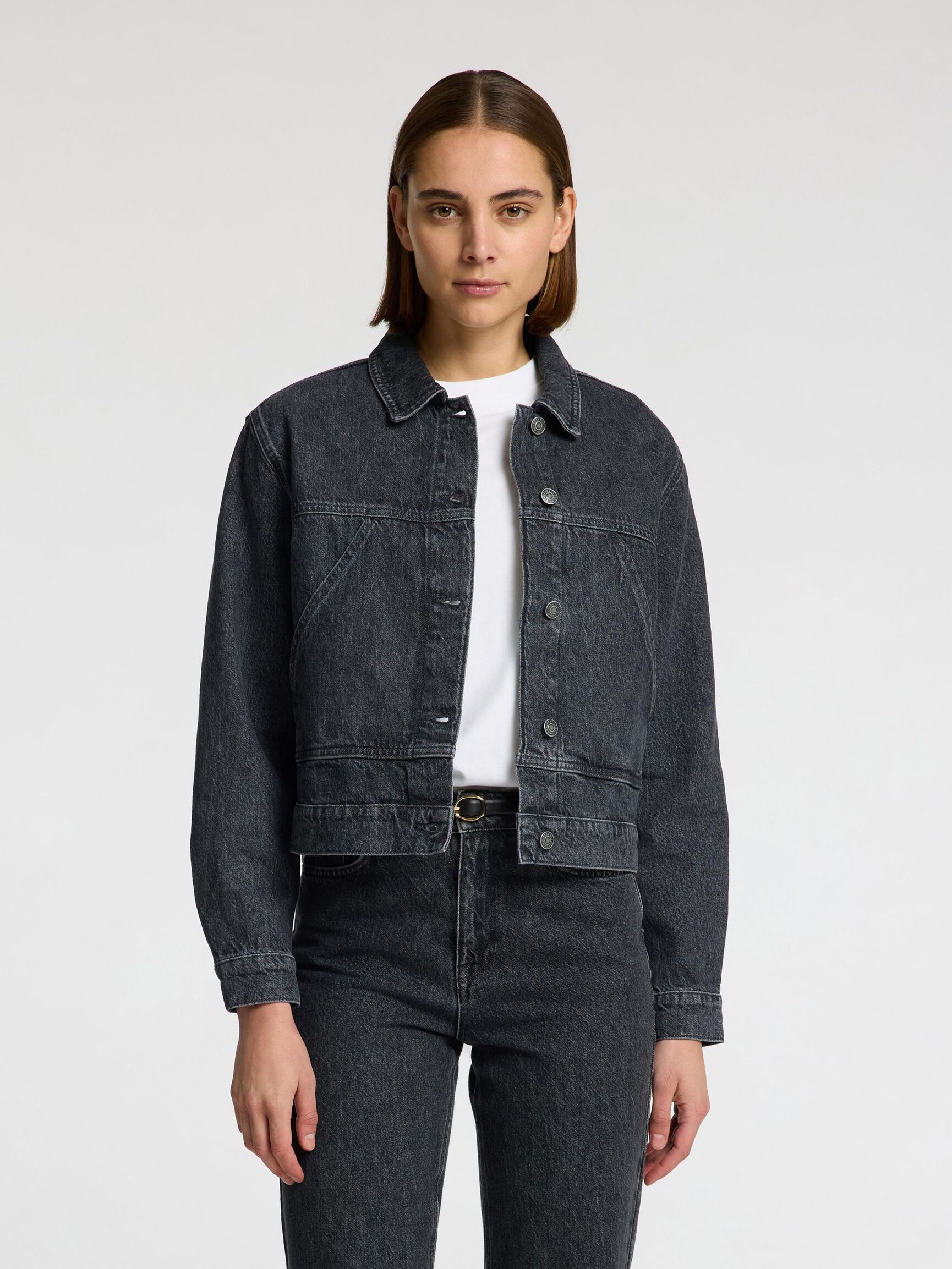DÉLAVAGE NOIR EFFET VIEILLI VESTE EN JEAN, Black, highres