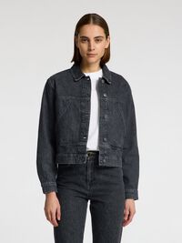 FADED BLACK WASH DENIM JACKET, Black, highres