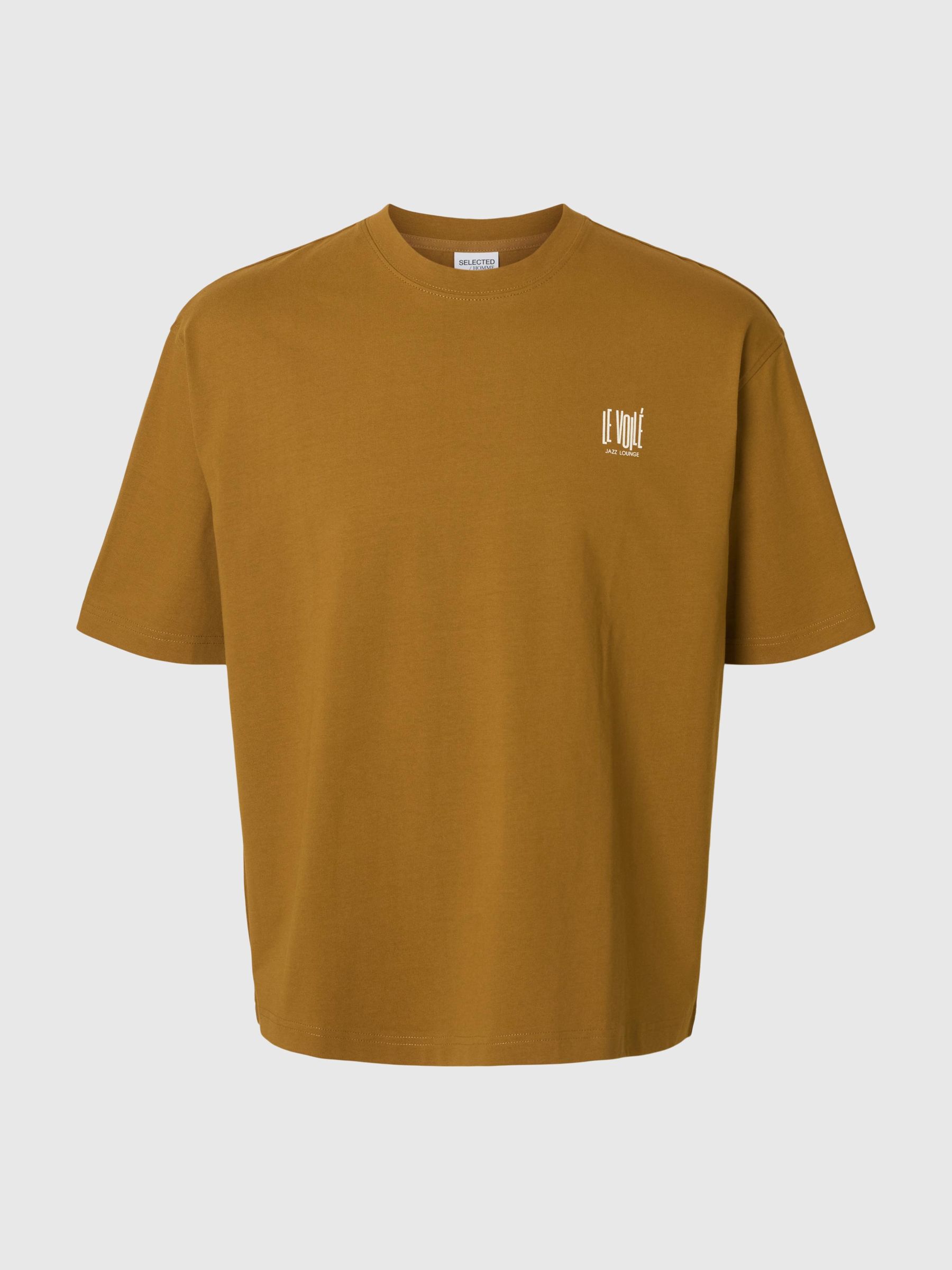 TRYCKTA T-SHIRT MED RUND HALSRINGNING, Golden Brown, highres