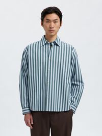 RELAXED FIT STRIPED SHIRT, Dark Green, highres