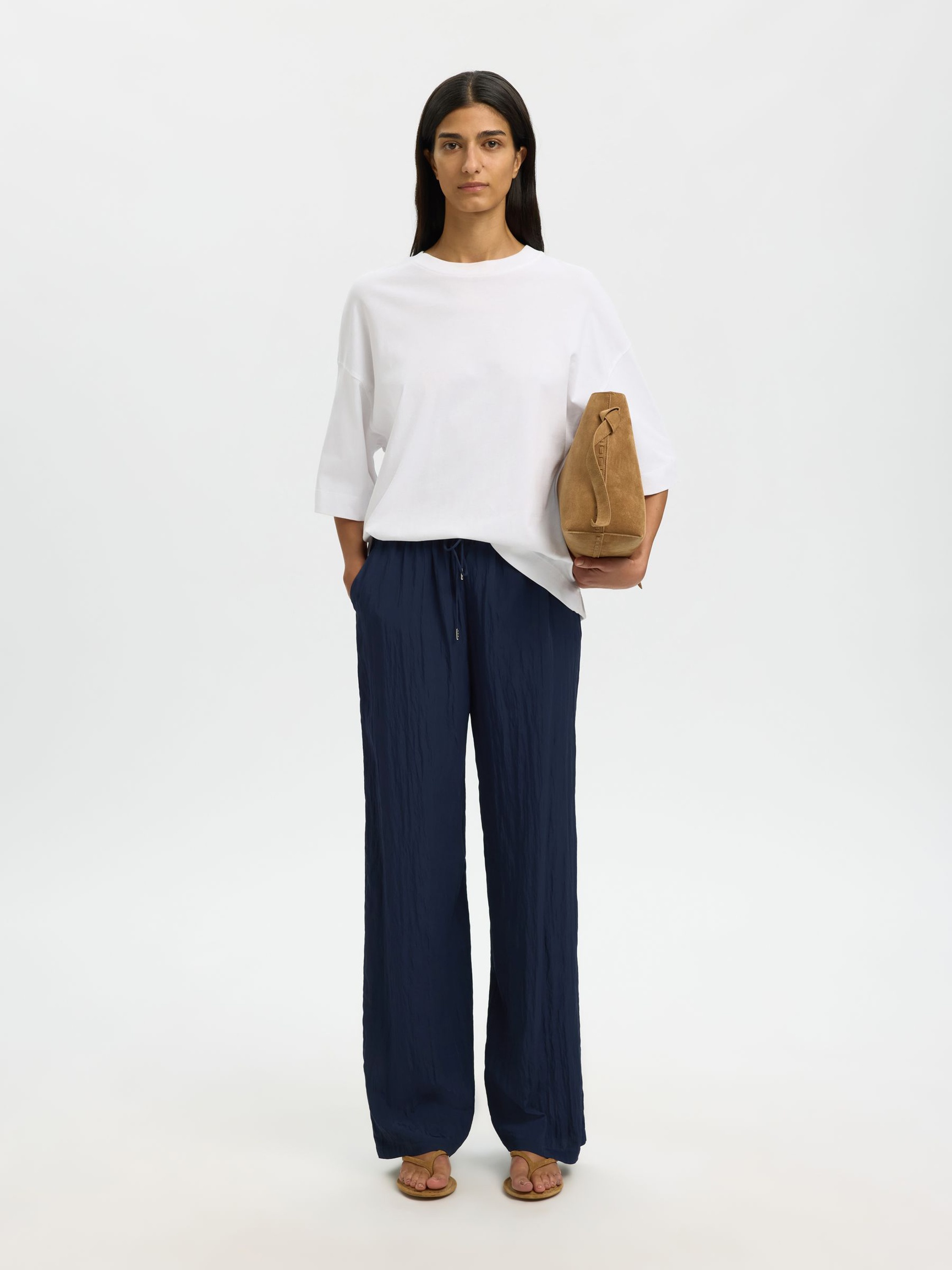 HIGH WAISTED WIDE-LEG TROUSERS, Dark Sapphire, highres