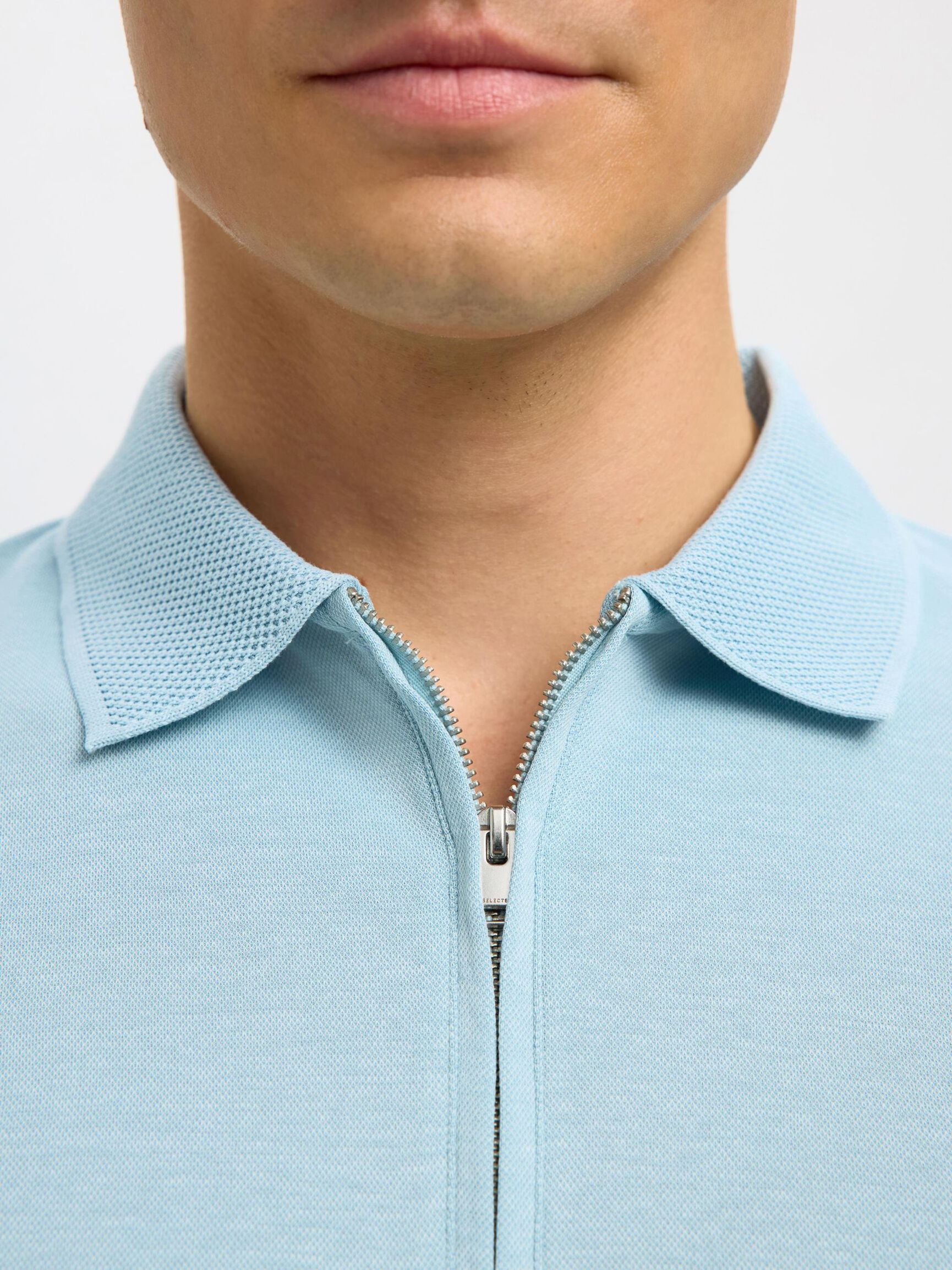 ZIPPER POLO SHIRT, Winter Sky, highres