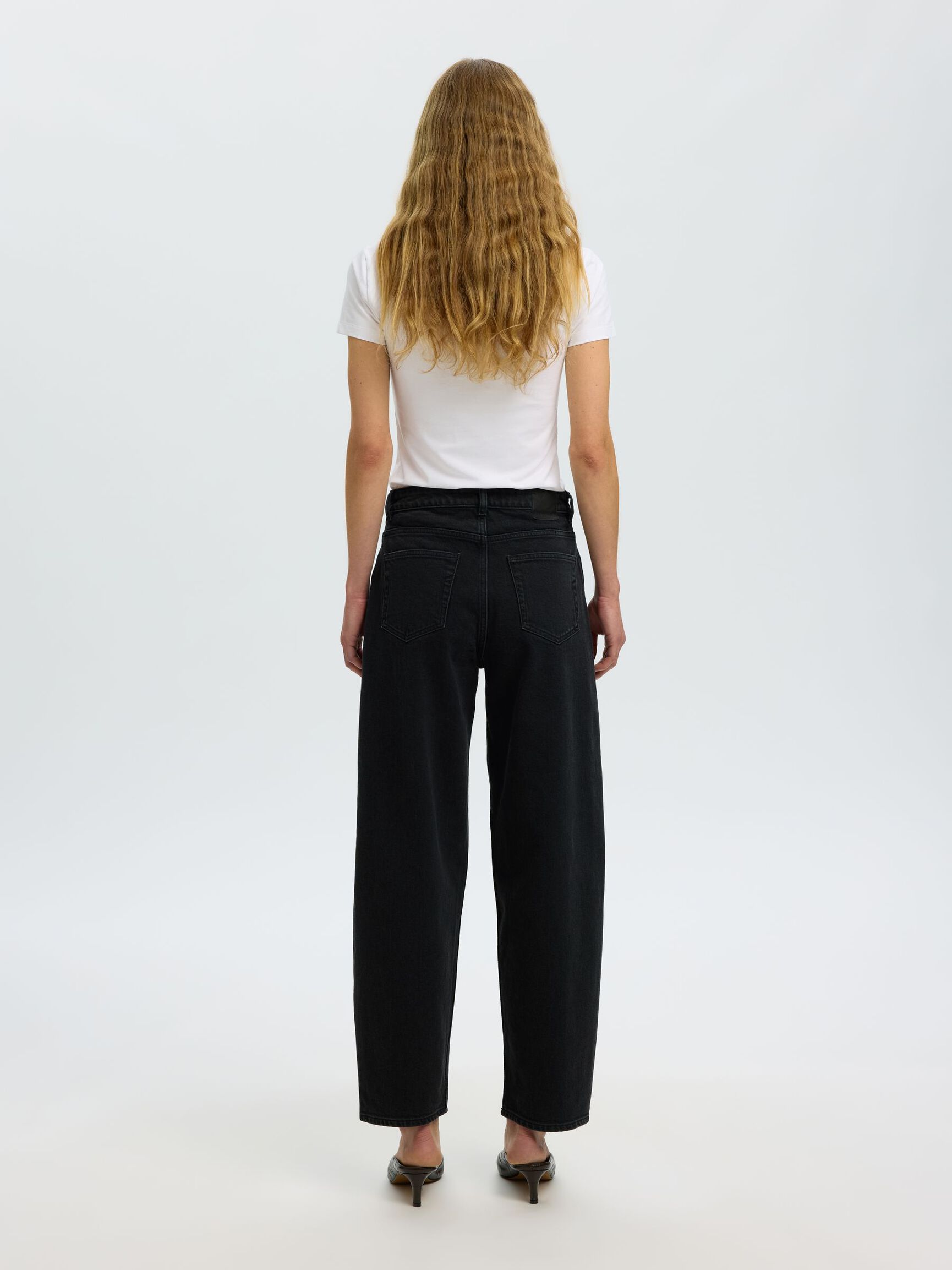 HIGH WAIST BARREL FIT JEANS, Black Denim, highres