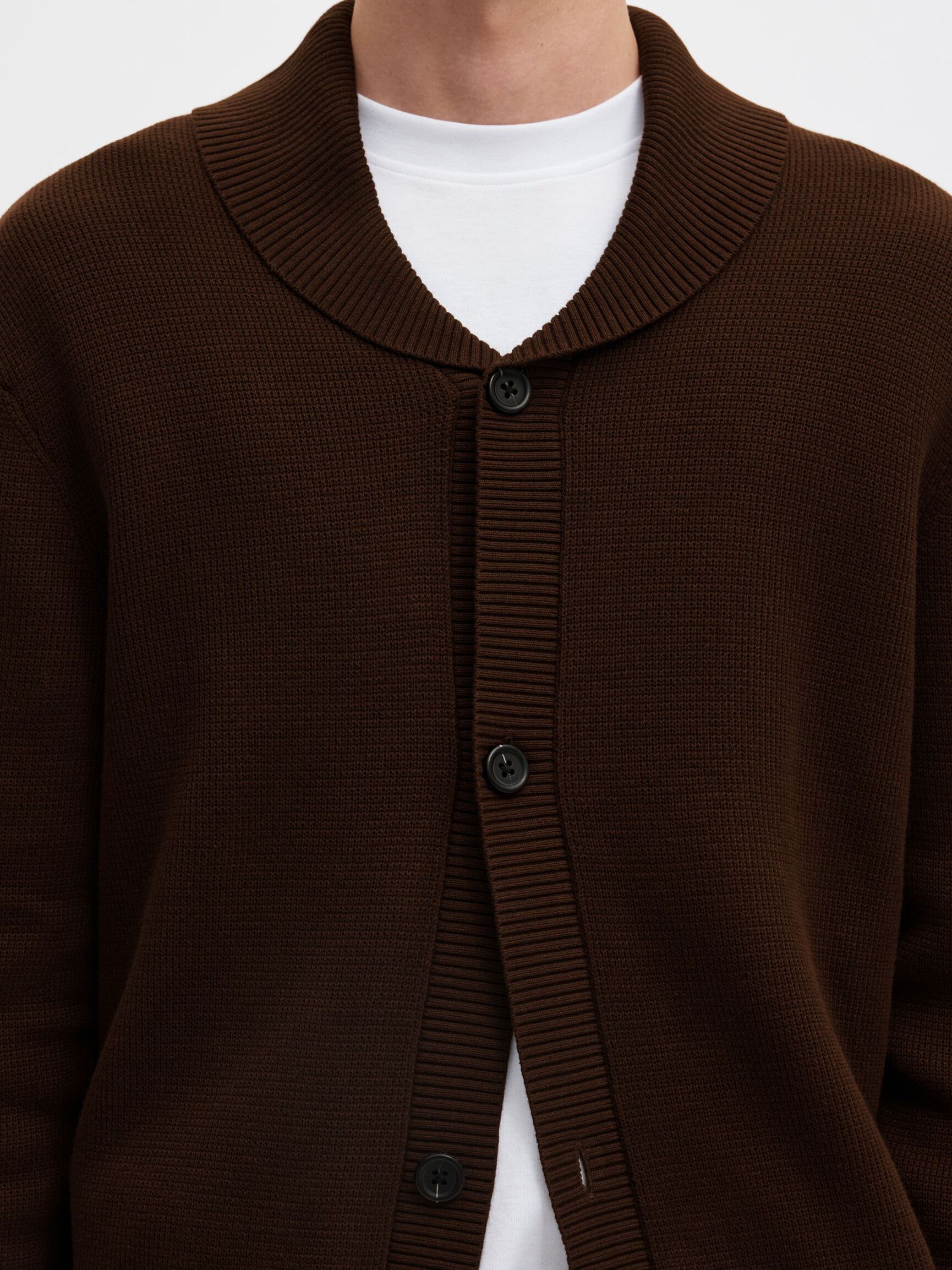 ORGANIC COTTON SHAWL COLLAR CARDIGAN, Demitasse, highres