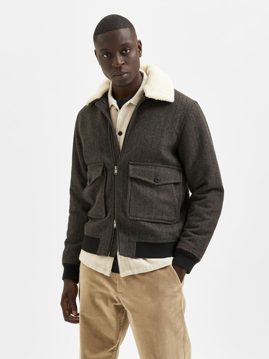 Selected TEDDY COLLAR BOMBER JACKET, Coffee Liqueúr, highres - 16080375_CoffeeLiquer_871717_003.jpg