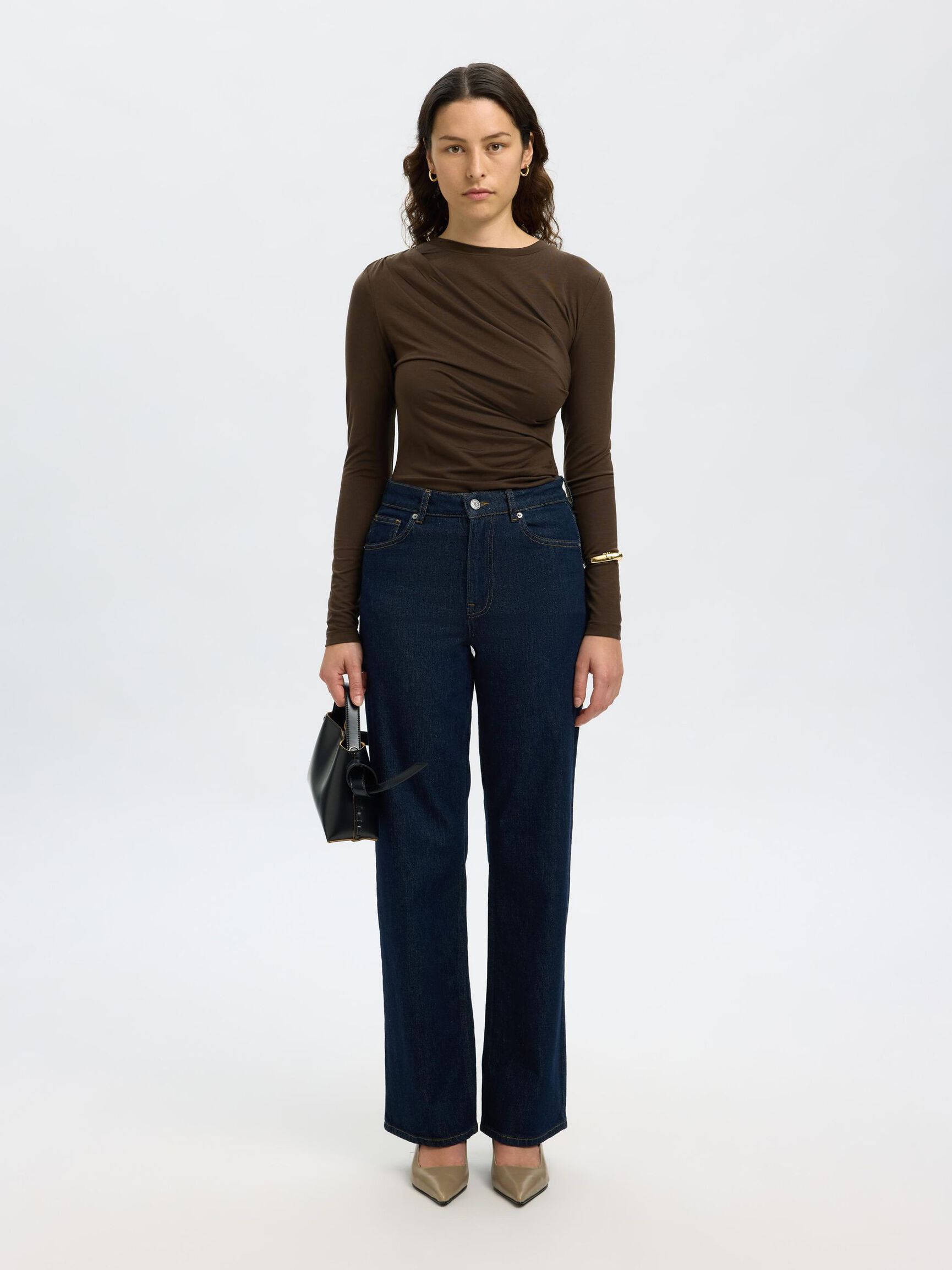 DRAPED LONG SLEEVED TOP, Delicioso, highres