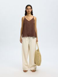 SATIN SPAGHETTI STRAP TOP, Chestnut, highres
