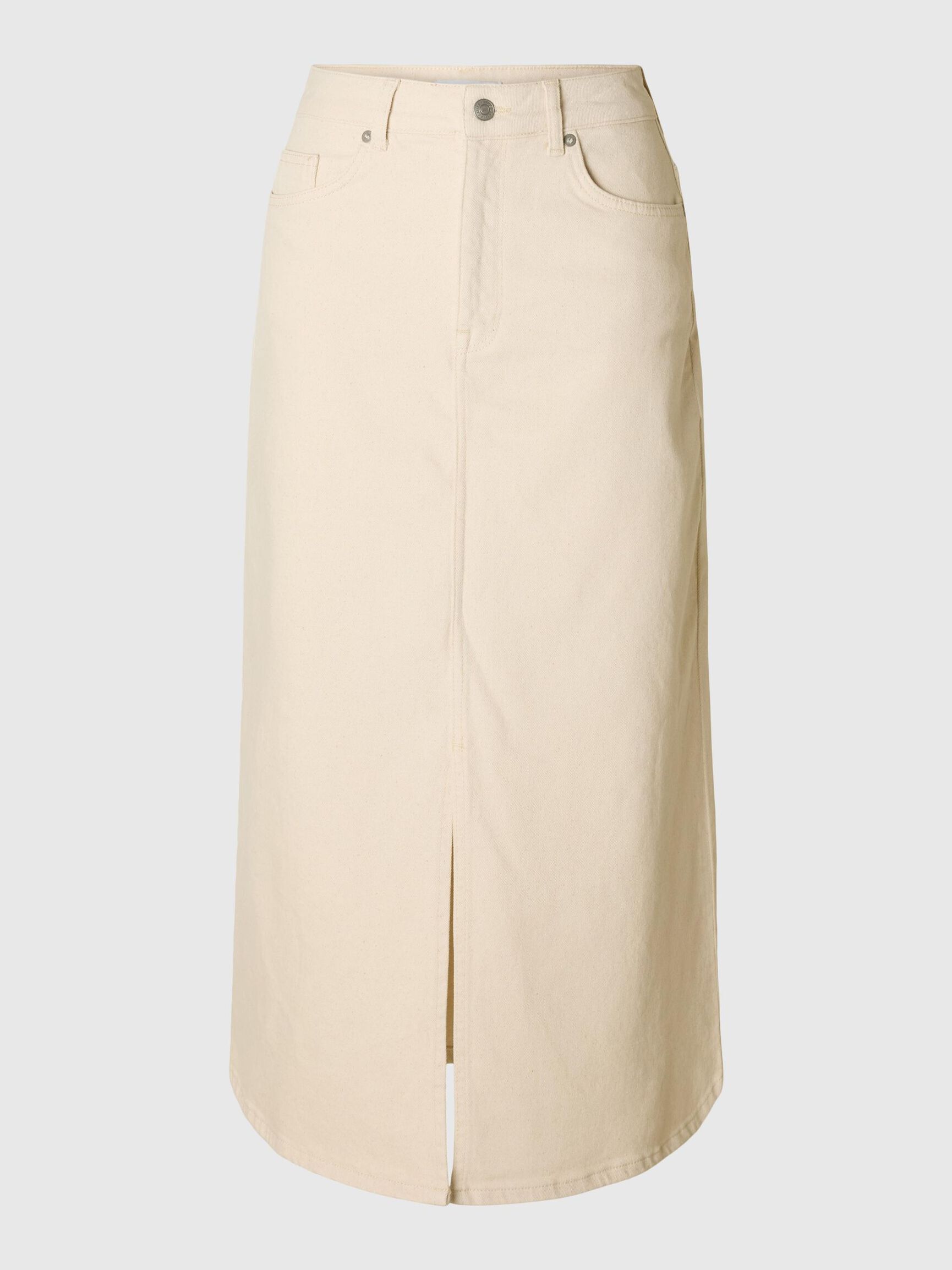 MIDI DENIM ROK, Ecru, highres