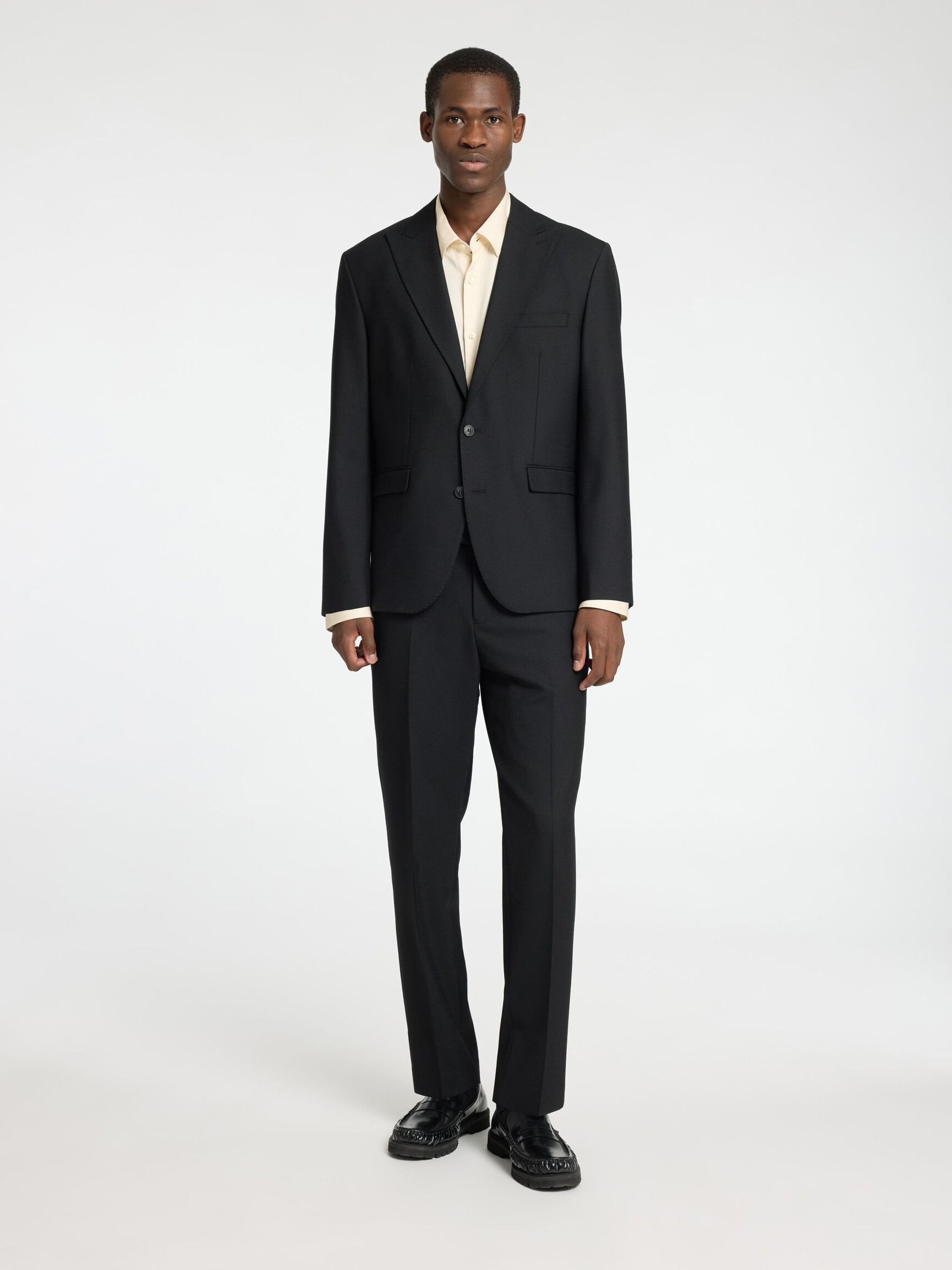 REGULAR FIT WOLLGEMISCH BLAZER, Black, highres