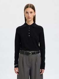 100% MERINOULD STRIKKET POLOSHIRT, Black, highres