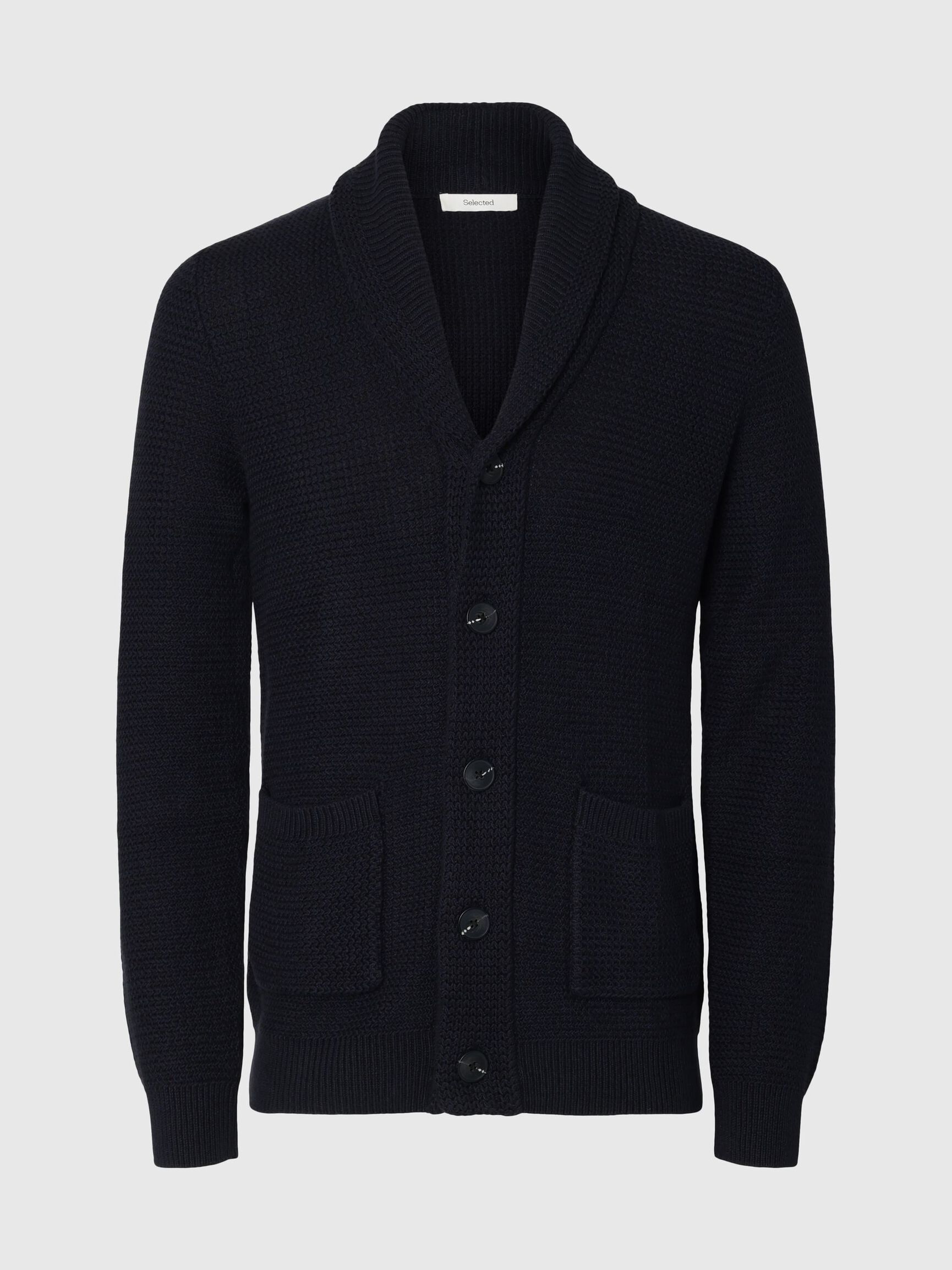 SHAWL-NECK KNITTED CARDIGAN, Maritime Blue, highres