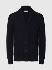 SHAWL-NECK KNITTED CARDIGAN, Maritime Blue, highres