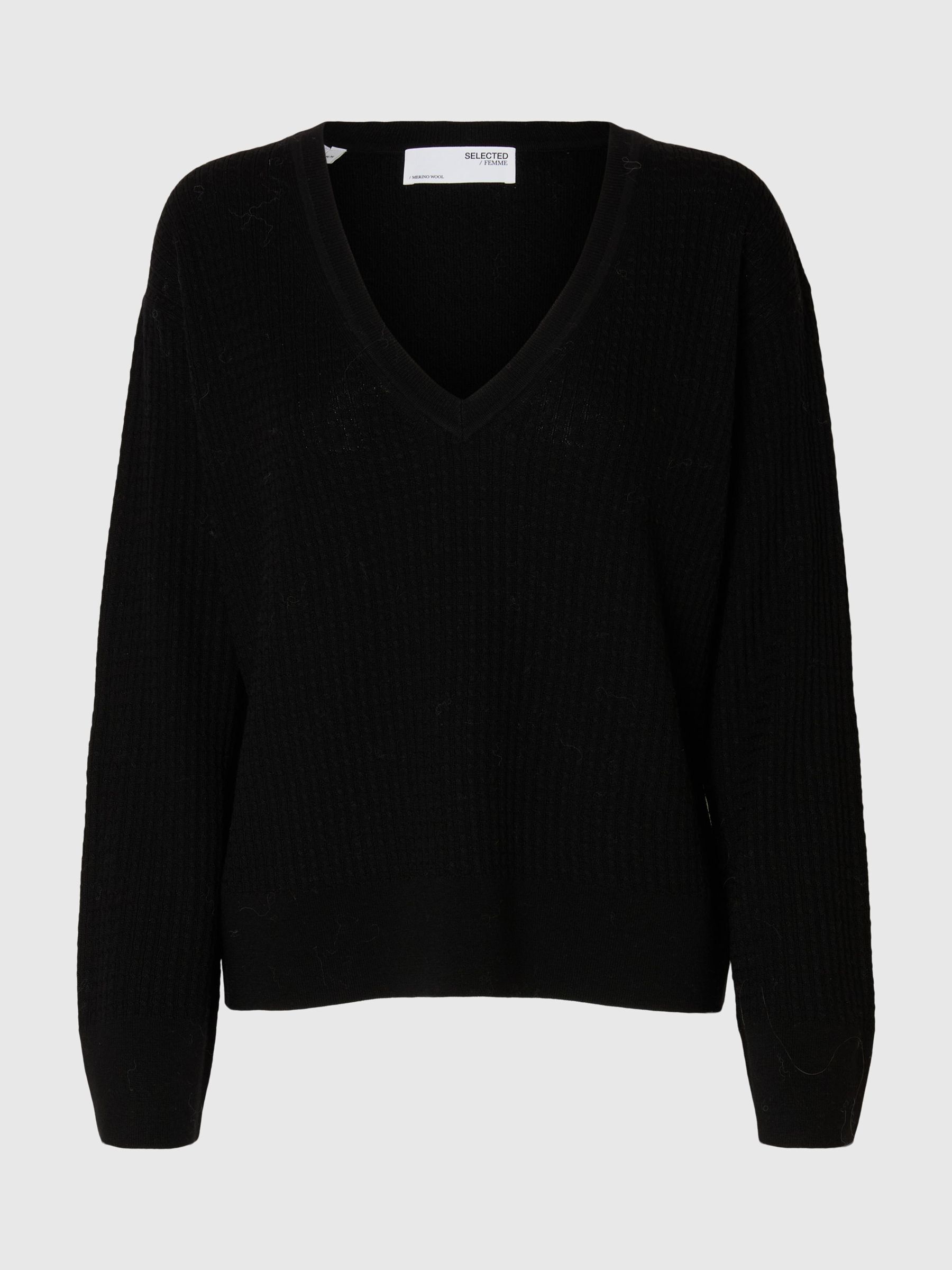 100% MERINO V-NECK JUMPER, Black, highres