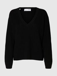 100% MERINO V-NECK JUMPER, Black, highres