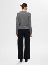 WOOL BLEND RUFFLED SLEEVE PULLOVER, Medium Grey Melange, highres