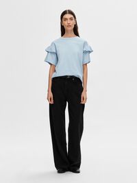 BAUMWOLL RÜSCHEN T-SHIRT, Cashmere Blue, highres