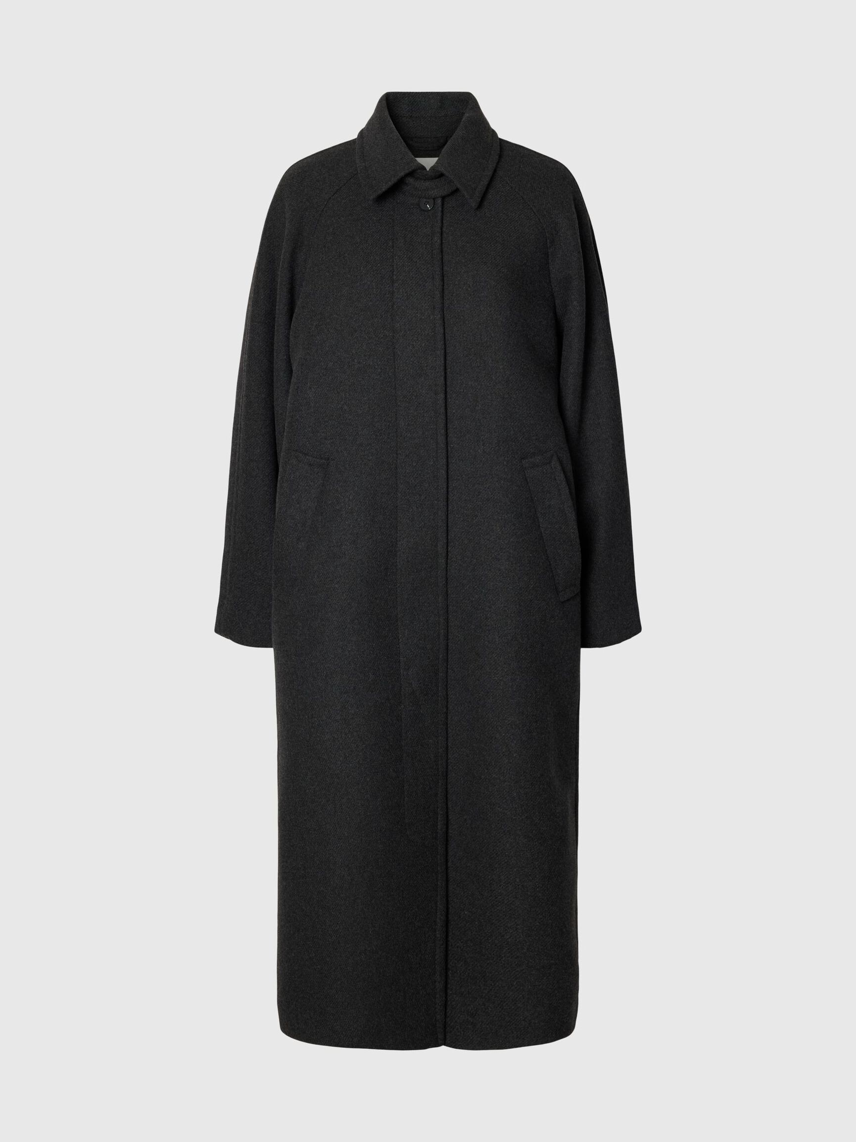 LAINE MÉLANGÉE LONG MANTEAU, Dark Grey, highres