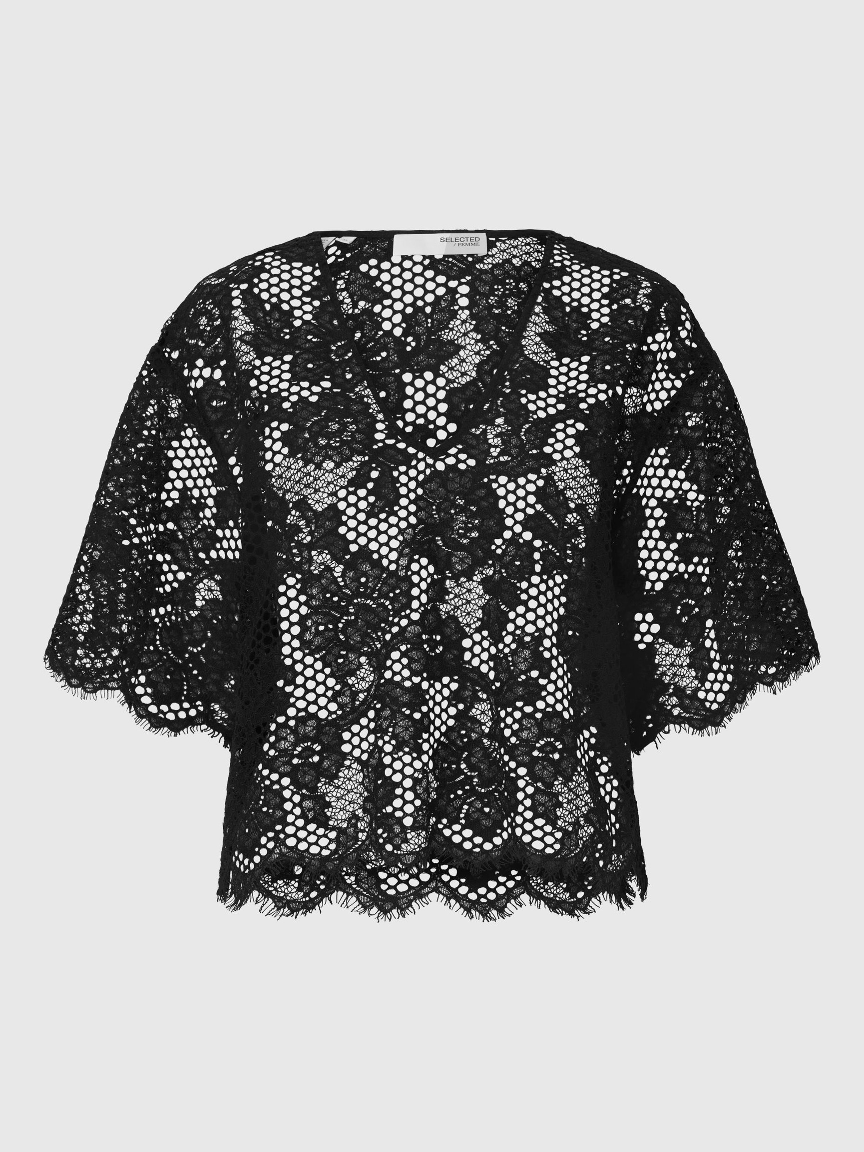 LACE CROPPED TOP, Black, highres