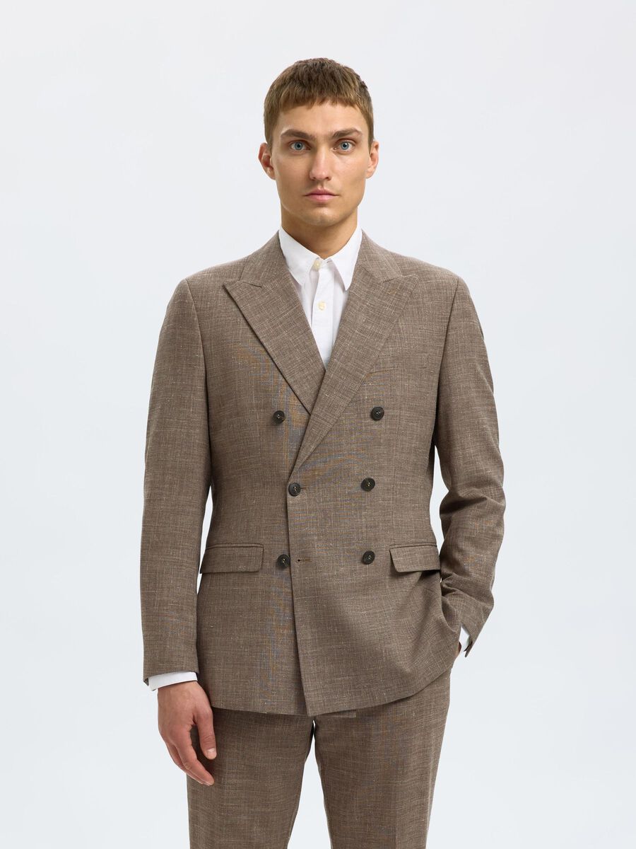 Selected SLIM FIT DOUBLE-BREASTED BLAZER, Dark Sand Melange, highres - 16098184_DarkSandMelange_003.jpg
