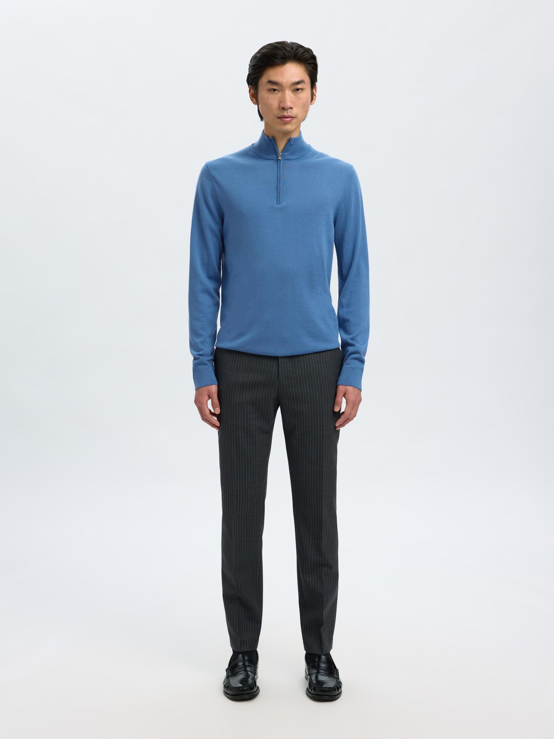 100% MERINO WOOL HALF-ZIP JUMPER, True Navy, highres