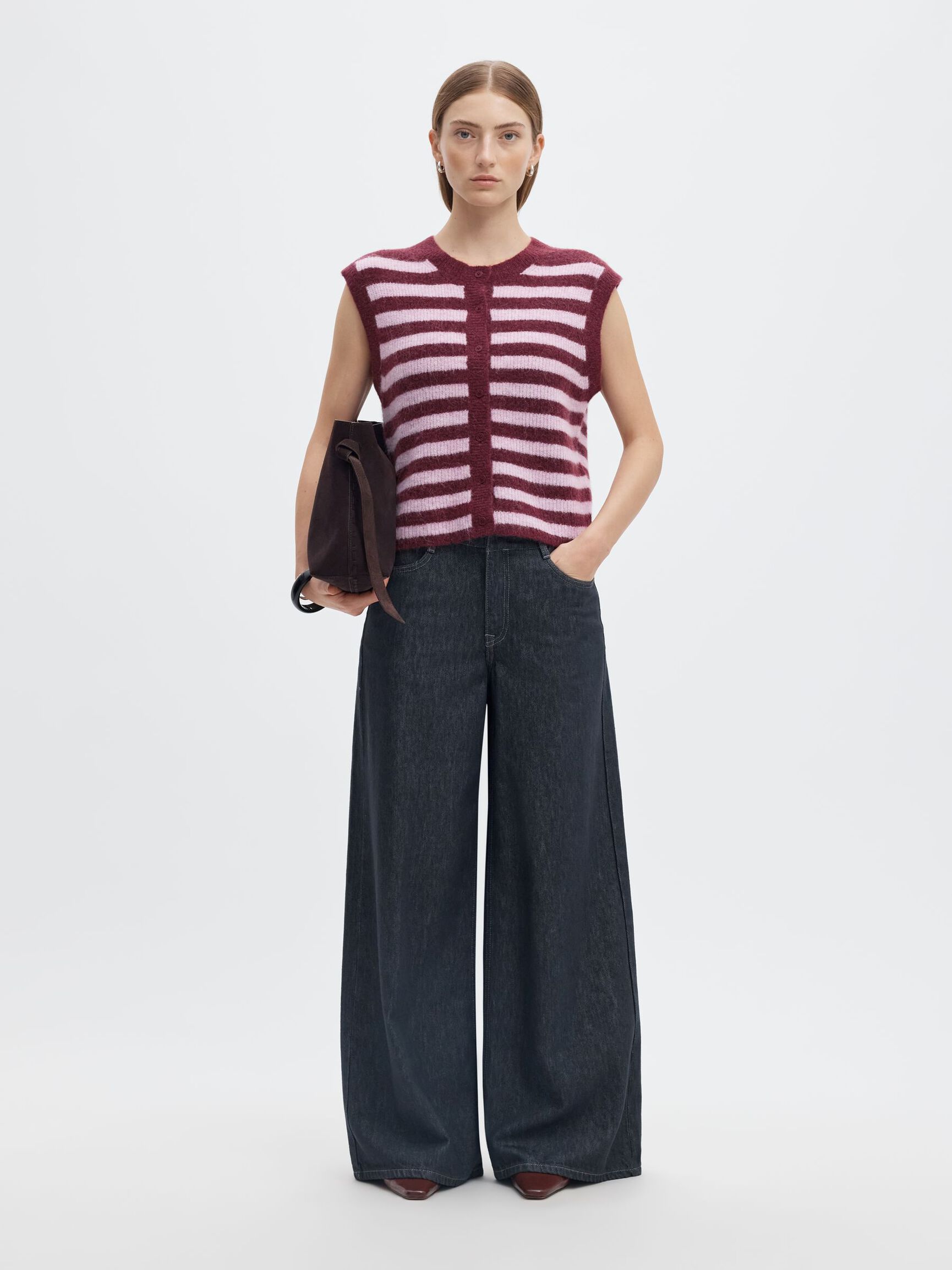 WOOL BLEND  KNITTED VEST, Tawny Port, highres