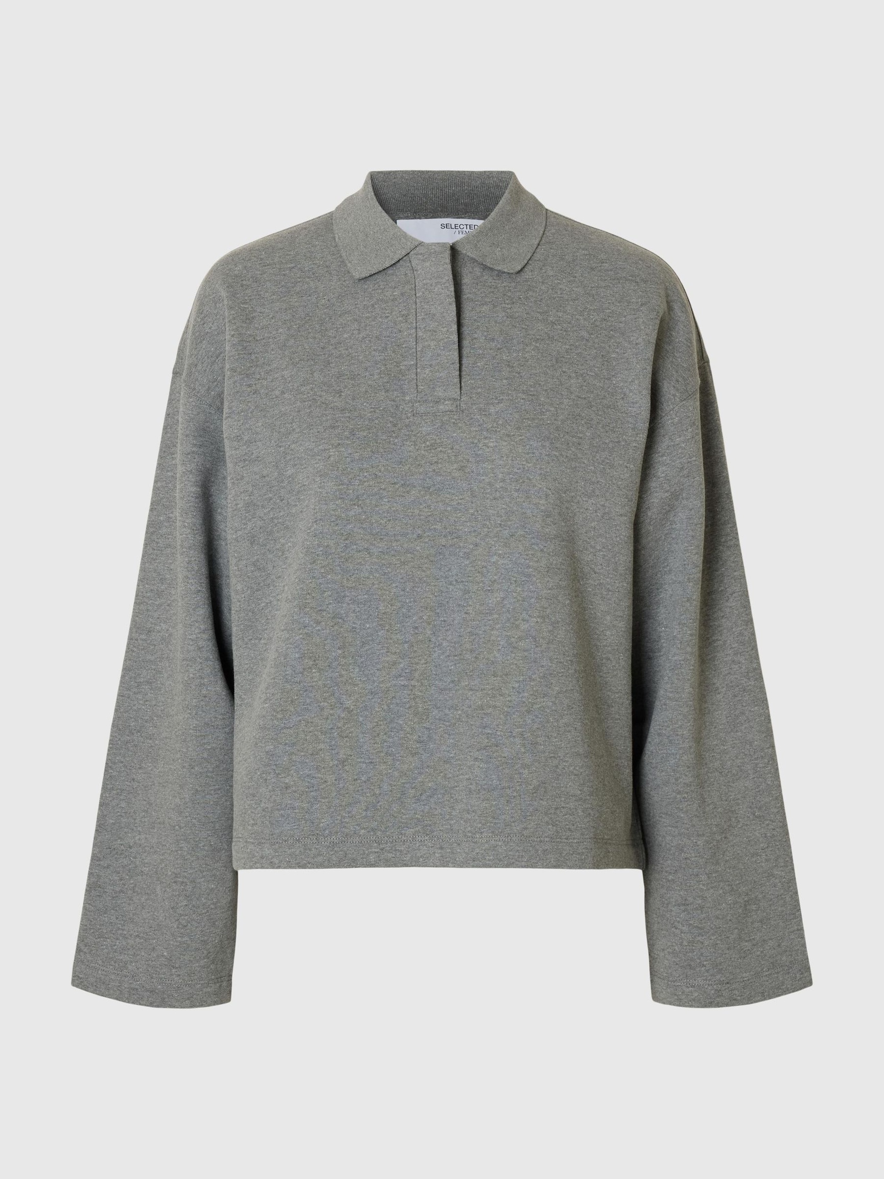 POLO COLLAR SWEATSHIRT, Medium Grey Melange, highres