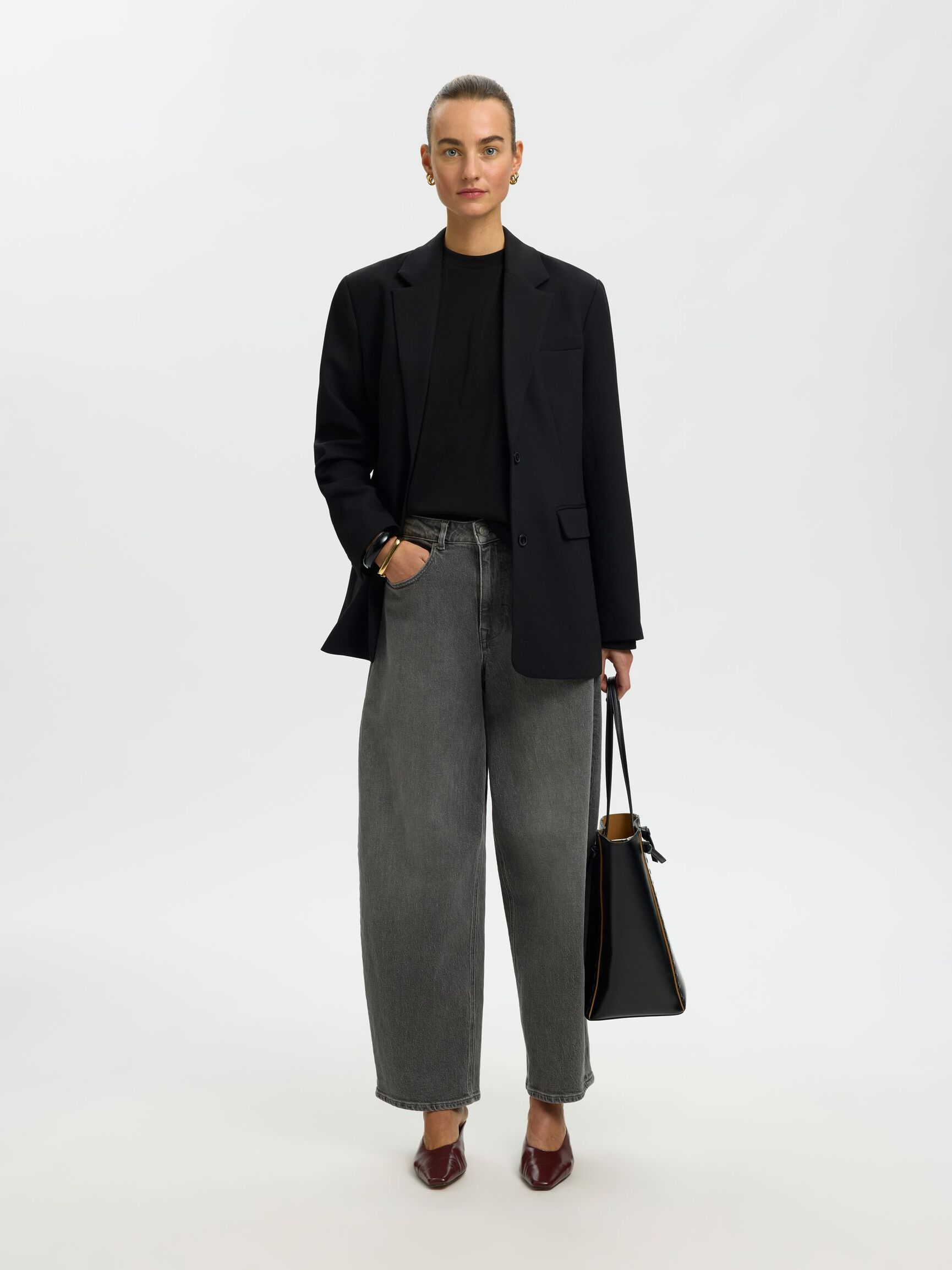 OVERSIZED LONG SLEEVED TOP, Black, highres