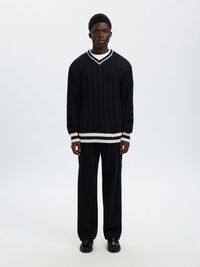 WOOL BLEND V-NECK JUMPER, Sky Captain, highres