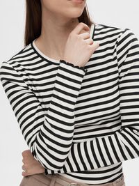STRIBET LANGÆRMET T-SHIRT, Black, highres