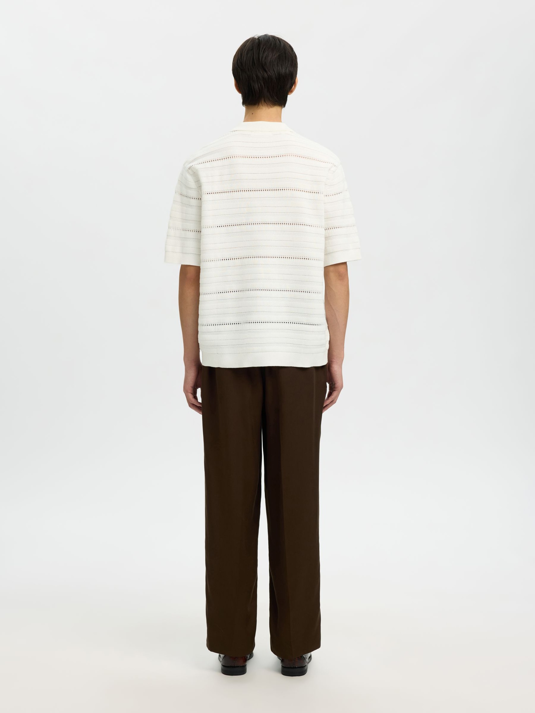 SHORT SLEEVED KNITTED POLO SHIRT, Egret, highres