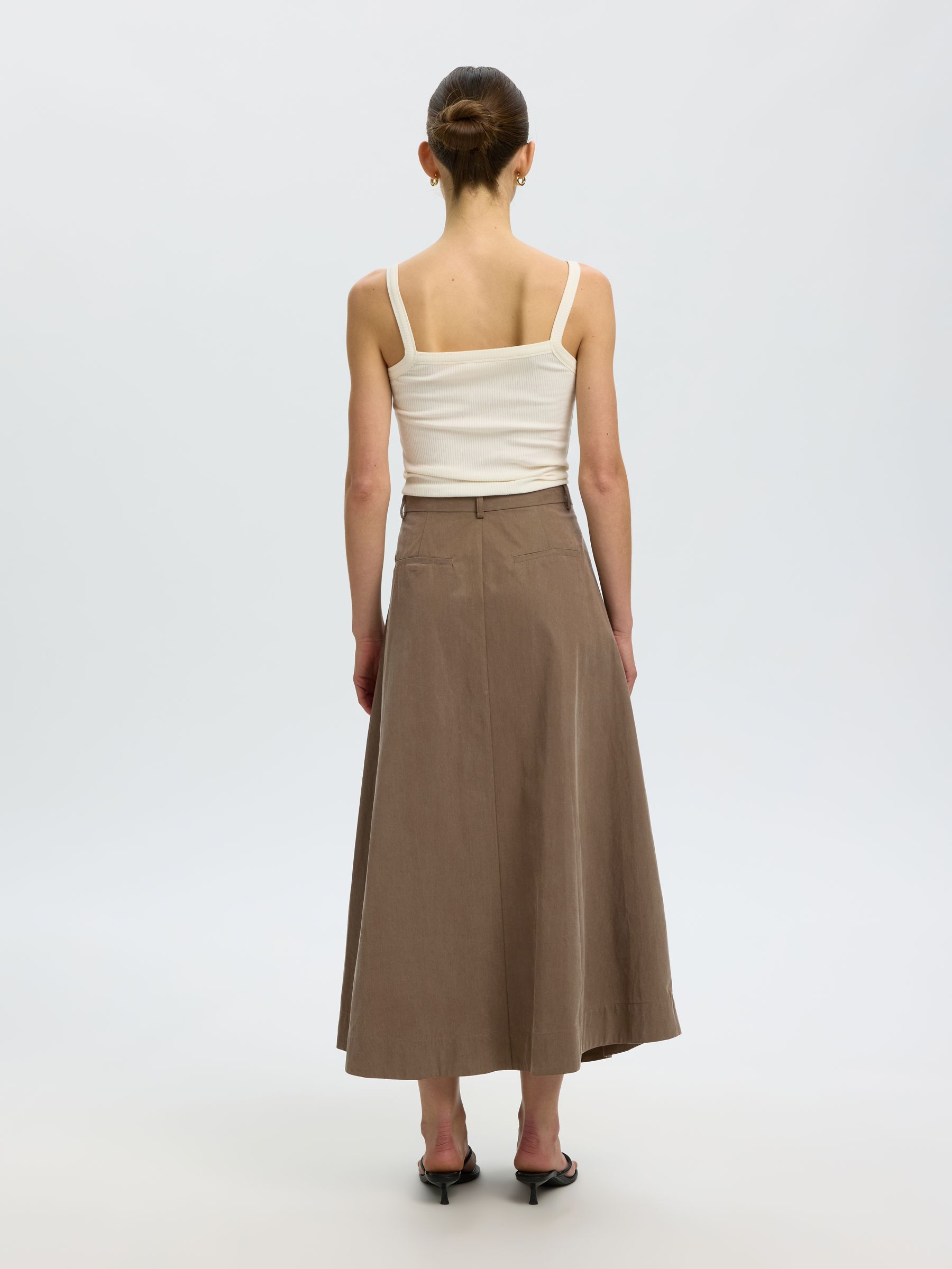 COTTON BLEND MIDI SKIRT, Chocolate Chip, highres