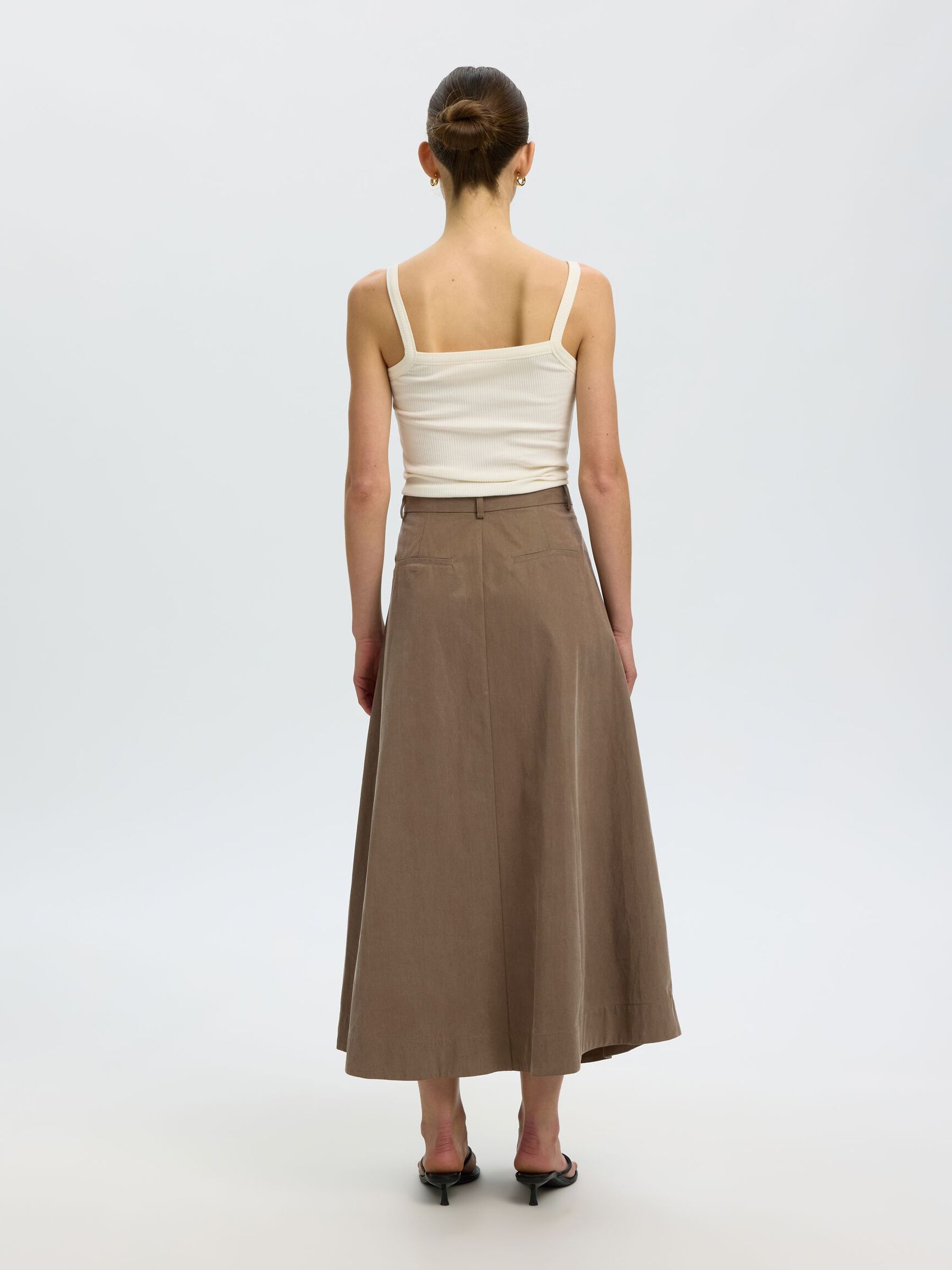COTTON BLEND MIDI SKIRT, Chocolate Chip, highres