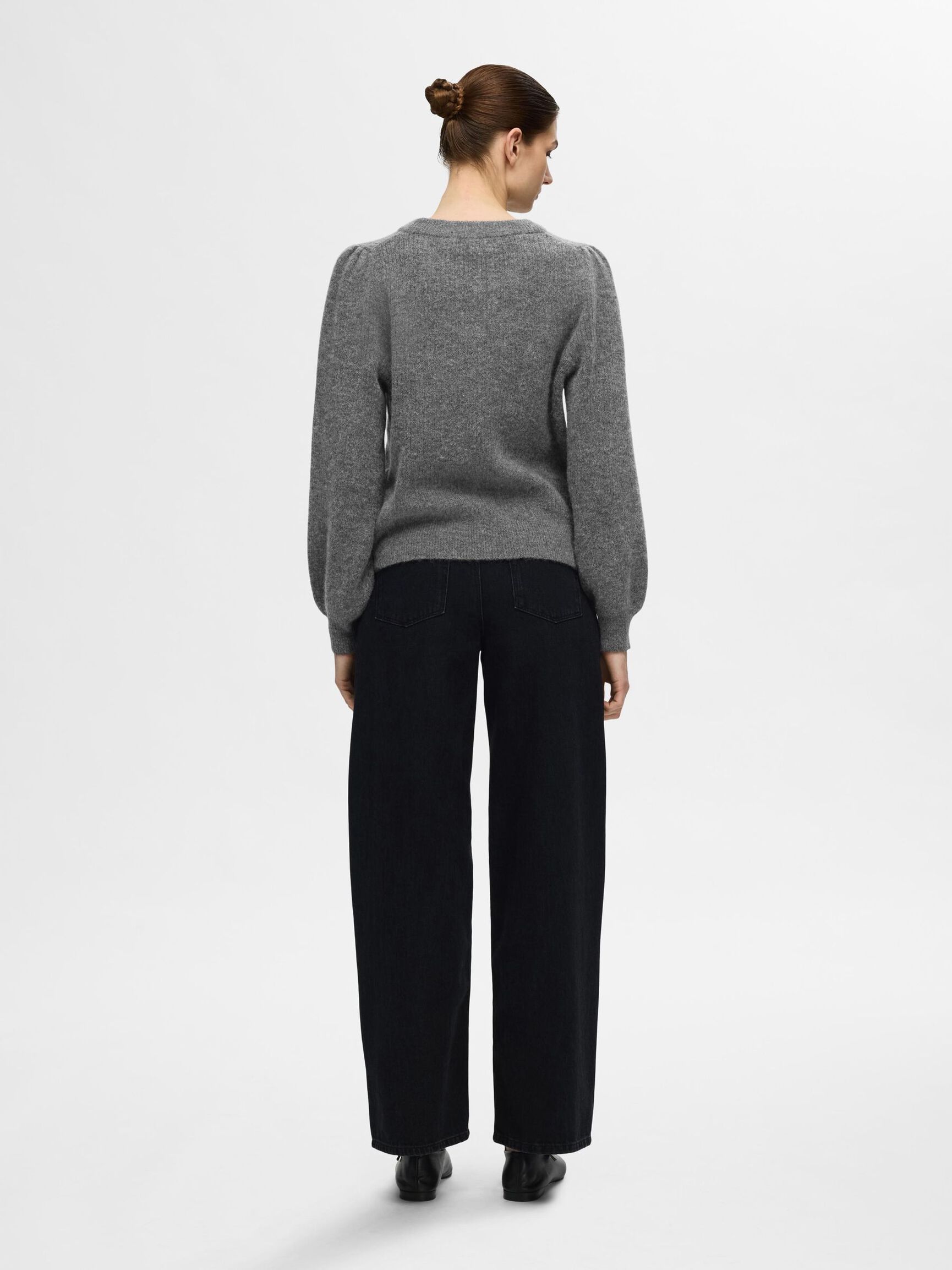 WOOL BLEND KNITTED JUMPER, Medium Grey Melange, highres