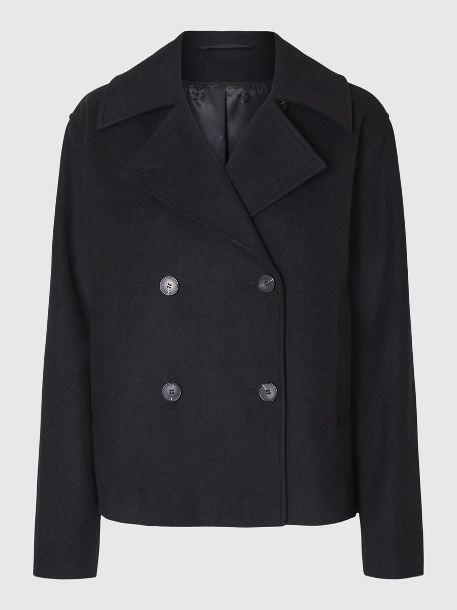 Selected DOUBLE BREASTED SHORT JACKET, Black, highres - 16094217_Black_001.jpg