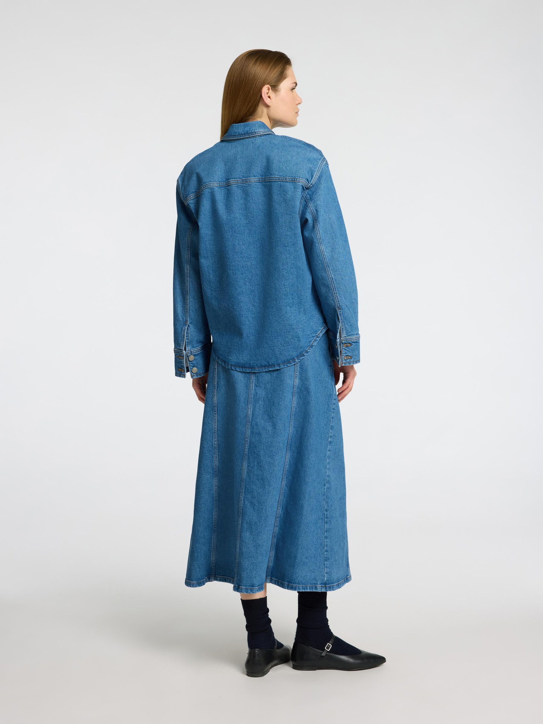 LANGE MOUWEN SPIJKERBLOUSE, Medium Blue Denim, highres