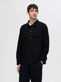 LONGSLEEVE LINNENMIX OVERSHIRT, Black, highres