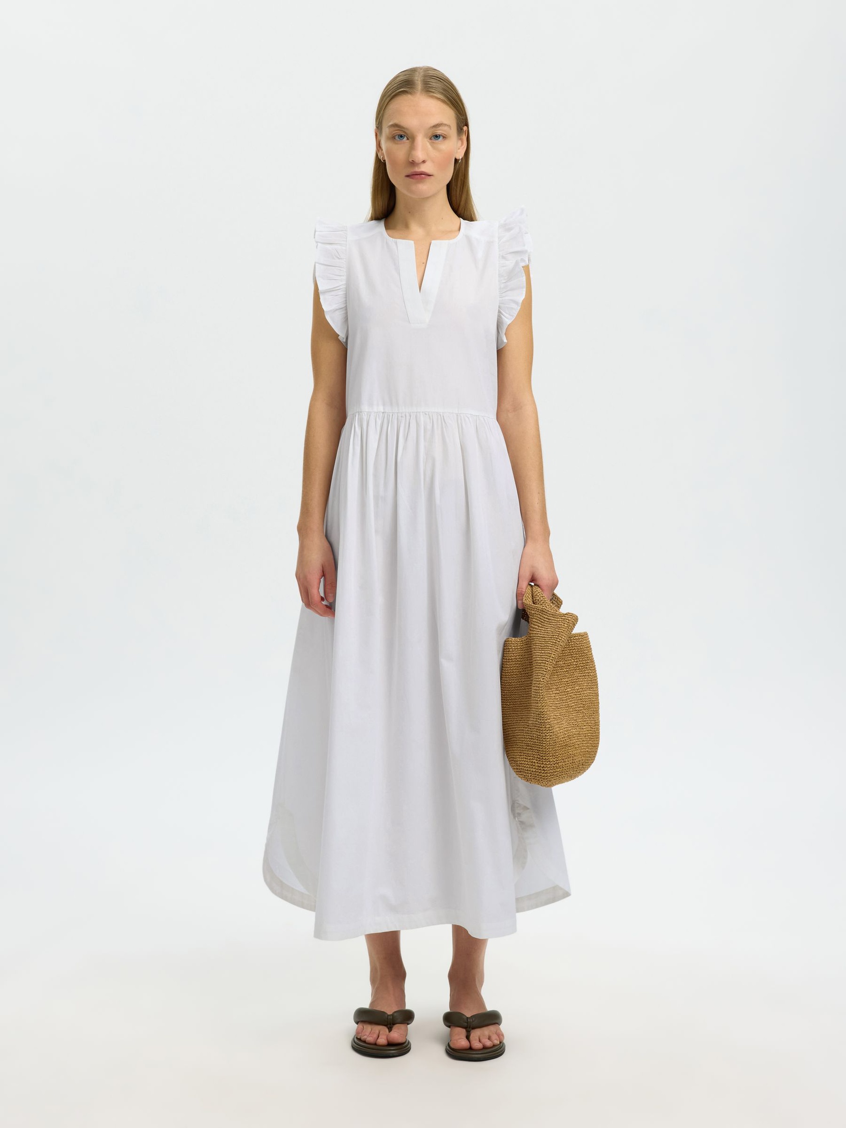 TIE WAIST MAXI DRESS, Bright White, highres